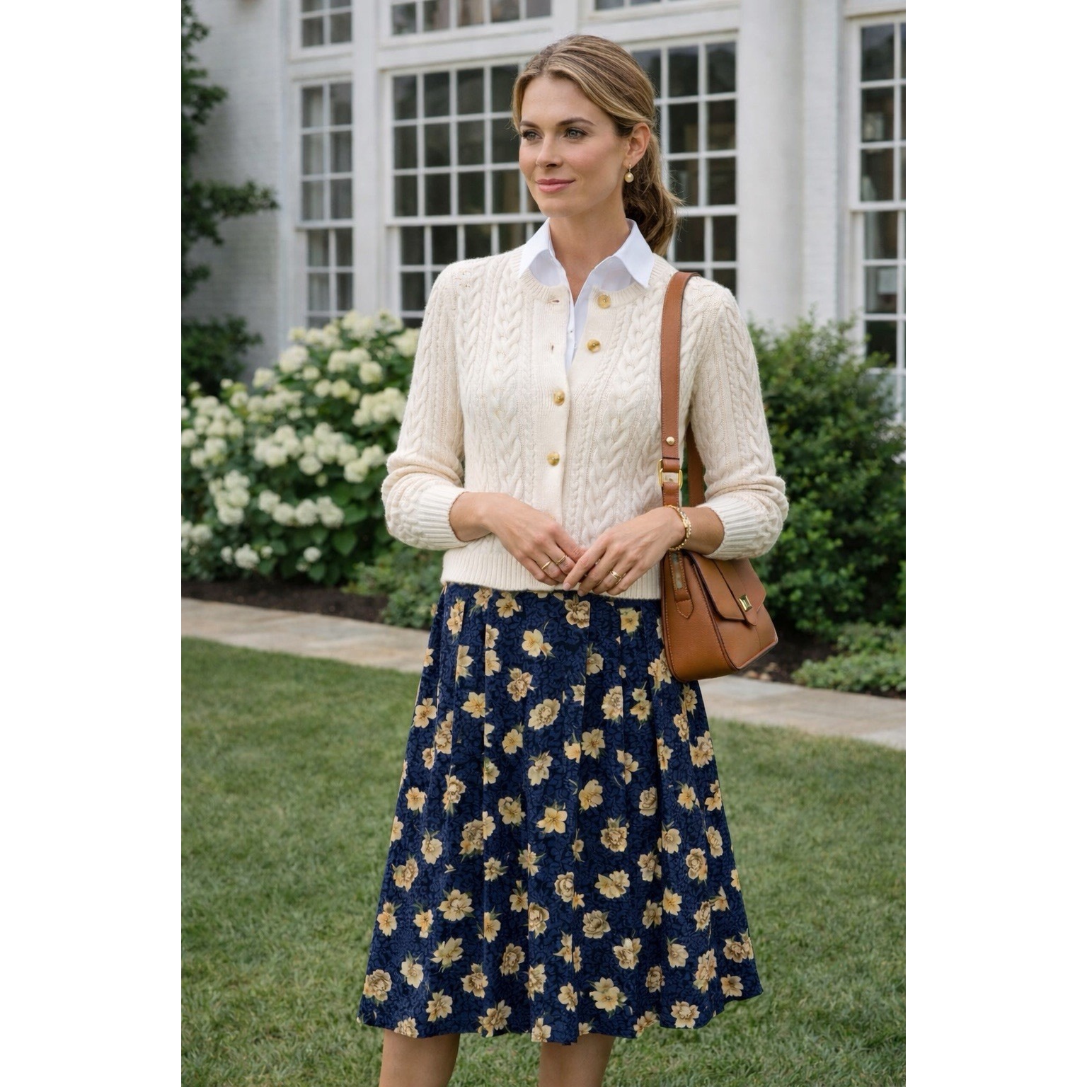 Vtg Evan Picone Floral Midi Skirt Size 16 Blue Cottagecore Old Money Heritage